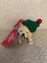 Bulldog Puppy Dog In Knit Beanie Hat Cap Christmas Ornament New 3” - £12.37 GBP