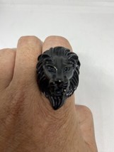 Black Stainless Steel Lion Head Ring Size 13 Leo - £27.07 GBP