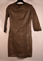 Vince Womens Leather Lambskin Shift Dress Long Sleeve Green 4 New - $247.50