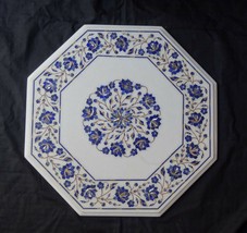 18&quot; Octagon Marble Top Kitchen Table Lapis Lazuli Inlay Floral Decorative Gift - £676.54 GBP