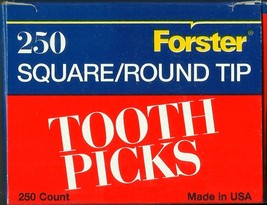 250 Forster square rOund tip Wooden TOOTHPICKS MADE IN USA American birch wood - £50.80 GBP