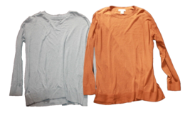 Lot of 2 Women’s Size Small S Sweaters H&amp;M Gray &amp; Rust Round Neck Split Hem - £17.69 GBP