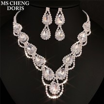 Royal Blue Crystal Bridal Jewelry Sets Rhinestone Statement Choker Necklace Earr - £26.10 GBP