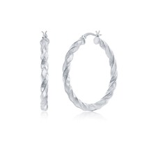 Sterling Silver Polished &amp; Satin 30mm Twisted Hoops - £36.81 GBP