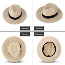 Straw Fedora Hat Trilby Cuban Cap Summer Beach Sun Panama Short Brim Pla... - £21.57 GBP