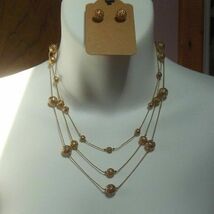 Avon Triple-Strand Filigree Gold-tone Ball Necklace &amp; Earring Set - $20.78