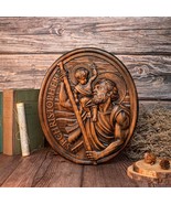 St. Christopher Christian Wood Carving Plaque - The Patron Saint of Trav... - $80.65 CAD+