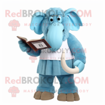 Sky Blue Mammoth mascot costume character dressed with a Dungarees and Reading g - £1,005.52 GBP