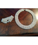 Vintage 1980s Woven Faux Pearl Collar Style Necklace and Bracelet from J... - $29.00