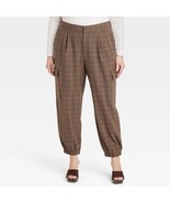 Women&#39;s High-Rise Ankle Jogger Pants - a New Day Size 16 Brown Plaid - $14.95