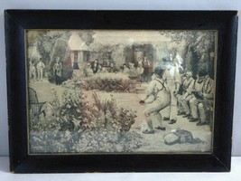 Vintage Estate &#39;A Game Of Bowls&#39; Signed Framed Victorian Art Print E820 - £63.08 GBP