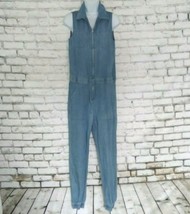 Special A Jumpsuit Womens Small Blue Chambray Jogger Sleeveless Zip Pantsuit - £27.61 GBP