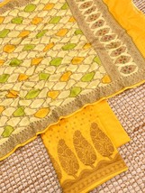Banarasi Cotton Chiniya Silk Salwar Suit Unstitched, Handbrush Zari Weaving Salw - £77.56 GBP