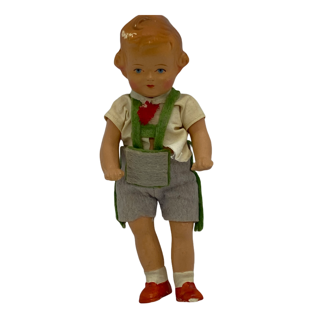 Vintage 1940s Celluloid Doll With Lederhosen &amp; Painted Shoes - $24.00