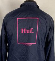 Huf Worldwide Windbreaker Jacket Logo Lightweight Snap Navy Blue Mens Large - £23.03 GBP