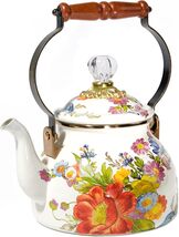 MACKENZIE-CHILDS Flower Market Tea Kettle 2 Quart White Enamel New - $149.95