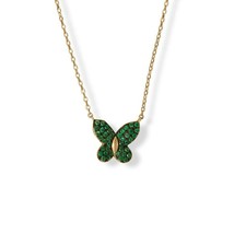 1.25Ct Green Diamonds Butterfly Drop Pendant Necklace Women&#39;s Gift 14K Yellow GP - £89.04 GBP
