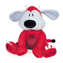 Cute Red Devil Dog Toy Halloween Themed Plush Two Squeakers Horns 7&quot; Long! - $14.89