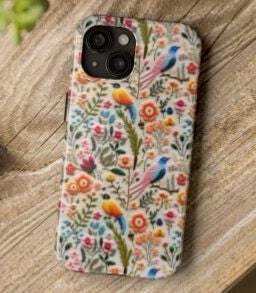 Embroidered Floral iPhone Cases, Blossom Botanic Design Durable Protective Cover