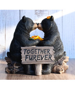 Whimsical Wedding Vows Black Bear Couple Kissing By Tree Log Statue 7&quot; Tall - $479.68 MXN