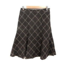 courreges Flare Skirt Knee Length Check Wool Brown angora cashmere 64-91 - £48.94 GBP