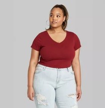 Wild Fable Women&#39;s Plus Size 4X Solid maroon Short Sleeve Cropped T-Shir... - £4.90 GBP
