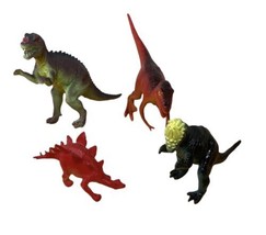Toy Dinosaurs Lot of 4 Red and Green Multicolored Plastic Small - £6.63 GBP