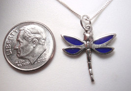 Reversible Dragonfly Simulated Lapis 925 Sterling Silver Necklace Small - $19.79