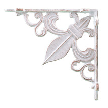 Wall Shelf Bracket Cast Iron Brace Fleur De Lis Distressed White 7.38&quot; Deep - £12.36 GBP