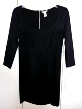 H&amp;M Ladies Black 3/4 Sleeve Stretch Knit DRESS-M-WORN 1-SILVER ZIPPER-WAIST Seam - £13.11 GBP