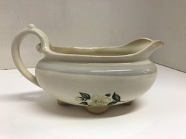 Vintage Ceramic Nautilus Creamer/Gravy Boat Footed USA White Flower F 54 N 8 - £11.84 GBP