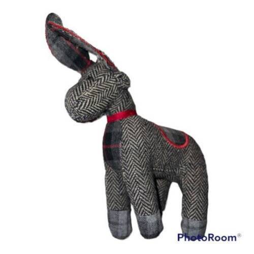 Janie & Jack Plush Moose Reindeer Deer Plaid Herringbone Black White Red Toy - $11.85