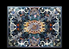 4&#39;x2&#39; Black Marble Dining Hallway Table Top Pietra Dura Inlay Garden Decor H4871 - £988.90 GBP