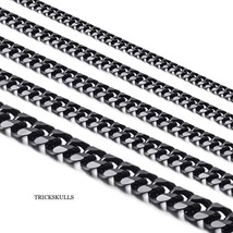 Two 7.0mm Black 316 Stainless Steel Cuban Link Chain Necklaces Sizes 45cm &amp; 50cm - £18.99 GBP