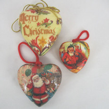 Lot Of 3 Vintage Heart Santa Hanging Christmas Ornament  Decor - £9.45 GBP