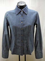 J. Jill Blue Denim Pintucks Textured Cotton Trim Long Sleeve Shirt - Wom... - £7.53 GBP