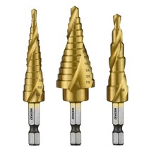 Step Drill Bit Set, 3 Pc., Spiral Grooved For Faster Drilling,, Neiko 10... - $31.92