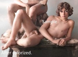 Gay male figure nude model poses on the table colorized vintage art photograph. - £5.50 GBP+