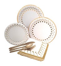 Gold Polka Dot Party Elegant Metallic Foil Paper Plates, Napkins &amp; Silve... - £10.19 GBP