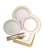 Gold Polka Dot Party Elegant Metallic Foil Paper Plates, Napkins &amp; Silve... - £10.31 GBP