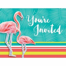 Island Oasis 8 Invitations with Envelopes Summer Luau Party Flamingos - £4.96 GBP