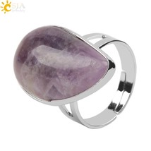 Ki healing natural stone water drop rings for women mens finger ring purple pink quartz thumb200