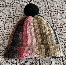 Hand Crocheted Ladies Hat Cap Beanie Black Brown Pink One Size Warm Wint... - $10.99