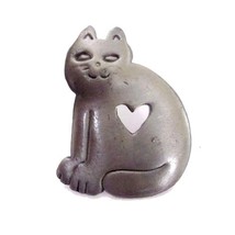 Pewter Cat Open Heart Lapel Clutch Pin Brooch (BN-PIN109) - $6.00