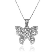 White Gold Filigree Butterfly Charm Necklace - £103.79 GBP+