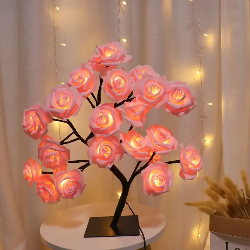 Table Lamp Flower Tree 24 Heads Rose Lamps Fairy Desk Night Lights USB Operated - £18.46 GBP