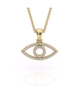 0.35Ct Moissanite Diamond Evil Eye Necklace / 14k Solid Gold Good Luck P... - $130.29 CAD+