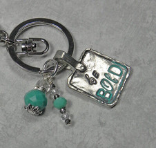 Be Bold Crystal Rhinestone Pewter Keychain Purse Charm Turquoise New - $17.81