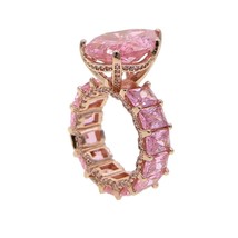 2021 luxury fashion iced out bling water drop pink pinky baguette cz finger ring - £19.43 GBP