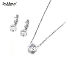 ZooMango Roman Numerals Cubic Zirconia Pendant Necklace Earrings Ring Jewelry Se - £16.63 GBP